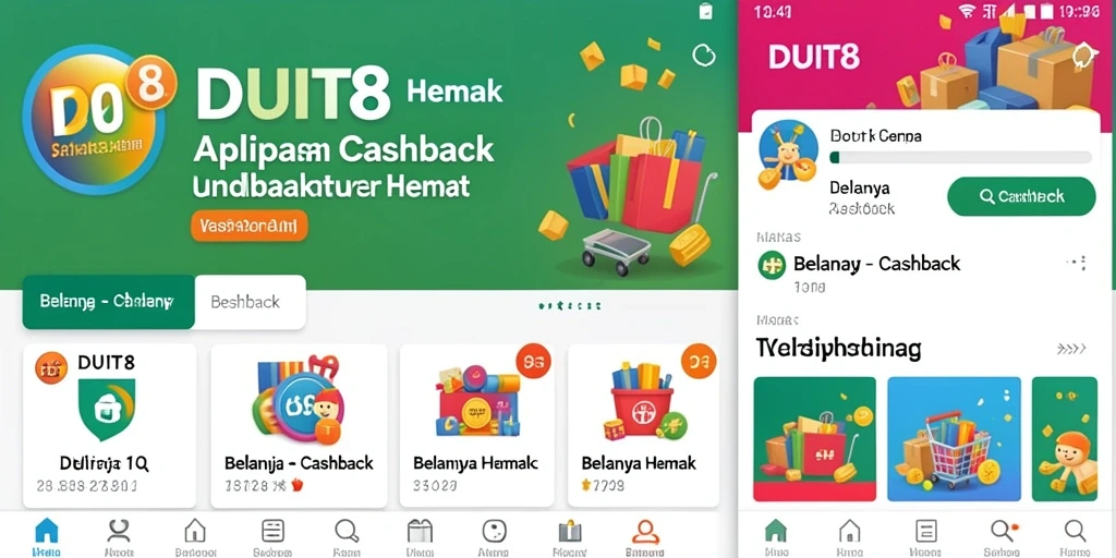 Tampilan antarmuka aplikasi DUIT8 dengan fitur cashback.