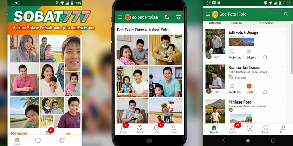 Screenshot aplikasi SOBAT777 menampilkan antarmuka kolase foto yang menarik.