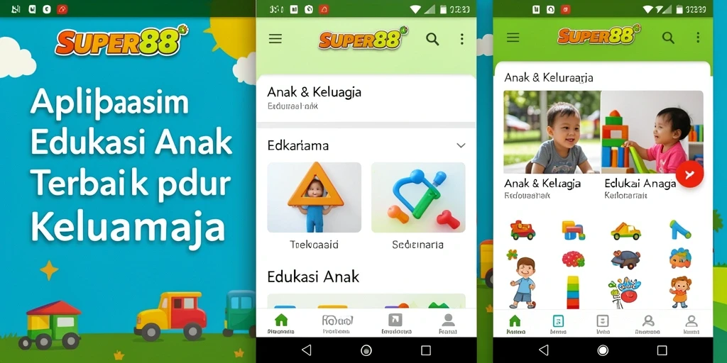 Screenshot antarmuka aplikasi edukasi anak SUPER88 yang menarik dan interaktif.