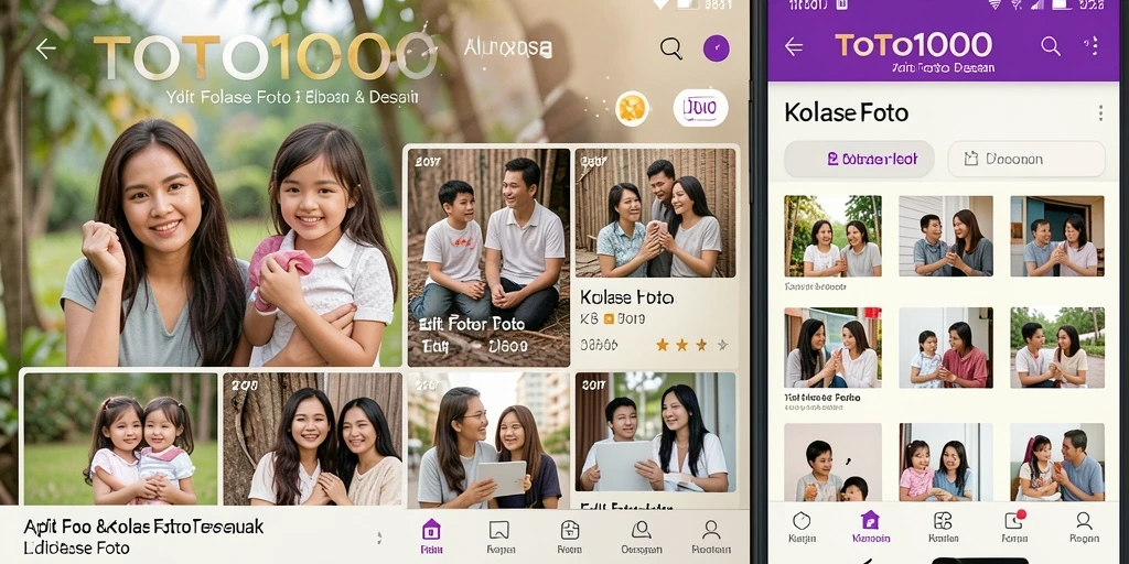 Screenshot aplikasi TOTO1000 menampilkan antarmuka kolase foto yang menarik.